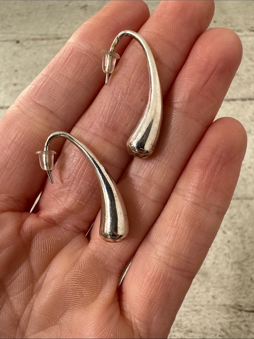 Vintage 925 Sterling Silver Modernist Peretti Vibes Teardrop Earrings